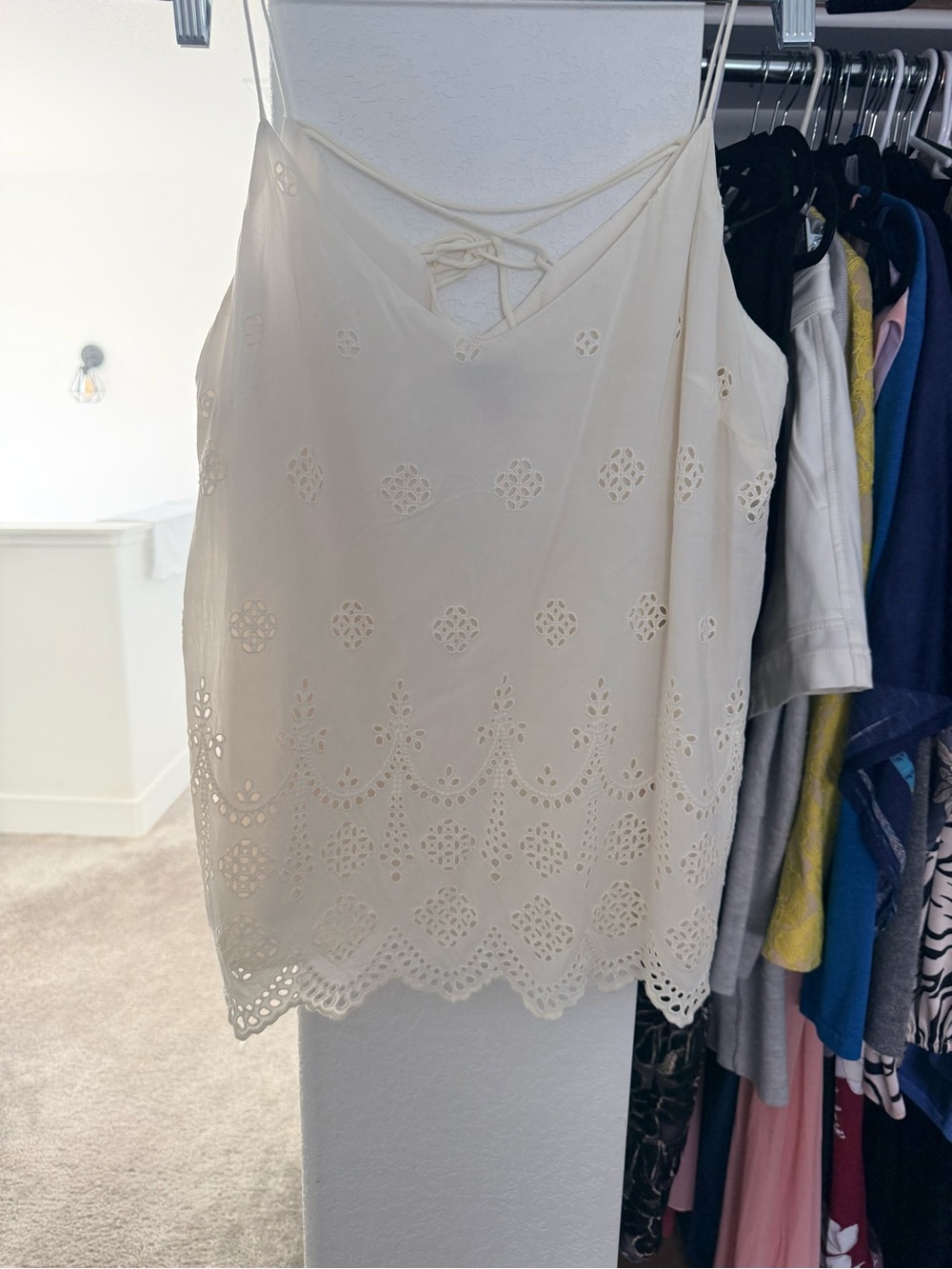 Vince Camuto Cream Eyelet V-Neck Camisole